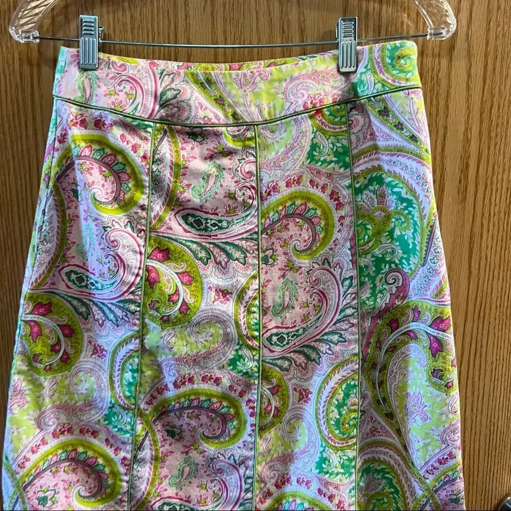 Chadwick’s Pink & Green Paisley Print Skirt Women's Size 8 w/ Side Zipper - Picture 6 of 7